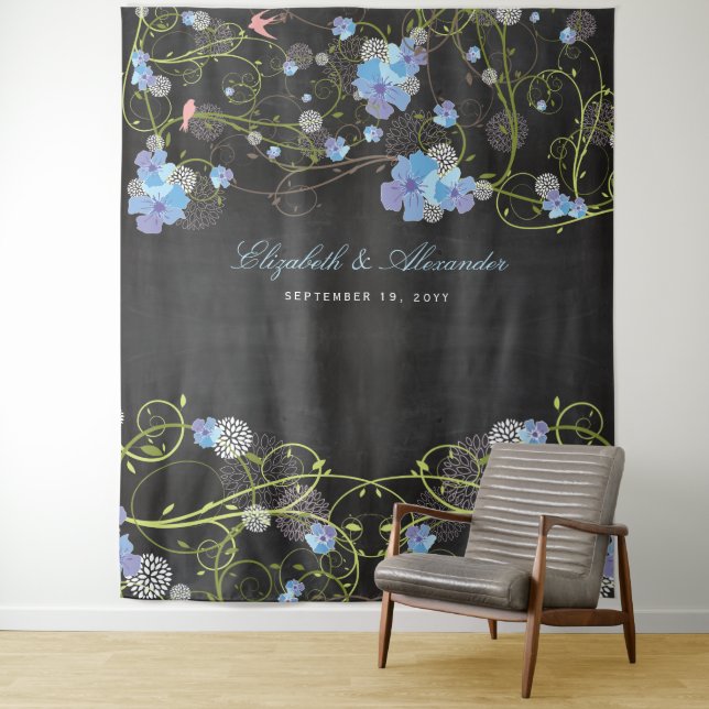 Blue Hibiscus & Swallows Floral Wedding Backdrop (In Situ)