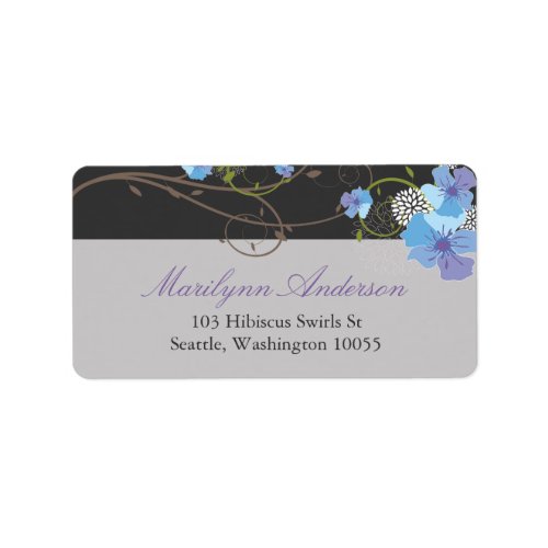 Blue Hibiscus Swirls  Swallows Floral Wedding Label