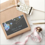 Blue Hibiscus Swirls & Swallows Floral Wedding Rectangular Sticker<br><div class="desc">An original illustration of romantic summer blue and purple hibiscus flowers, white pom pom chrysanthemum blooms with swirling green vines and whimsical pink swallow birds silhouette on a chalkboard / dark charcoal grey background. A beautiful tropical floral and elegant garden wedding themed design. More edit options available within the product...</div>