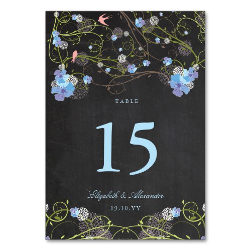 Blue Hibiscus Swirls  Swallows Floral Wedding Tab Table Number