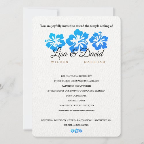 Blue Hibiscus Temple Wedding  Reception Invite