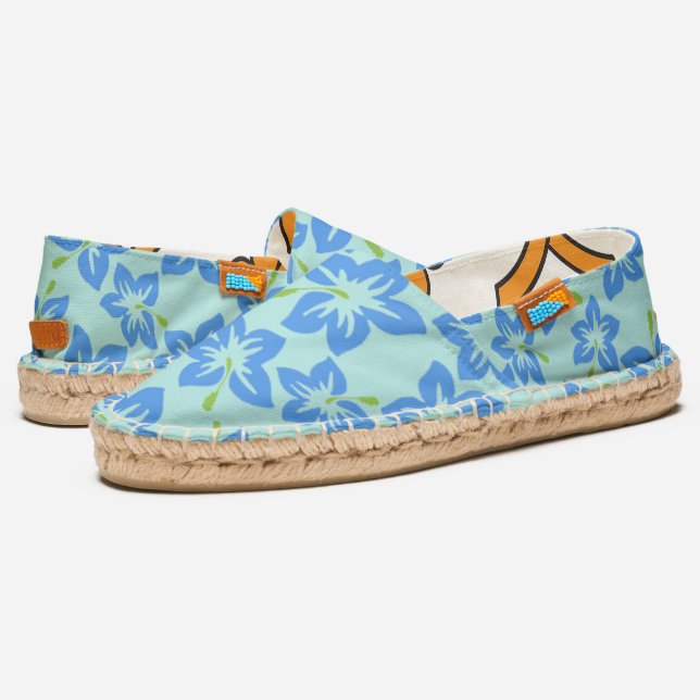 Blue Hibiscus Tropical Pattern Espadrilles (Angled)