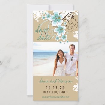 Blue Hibiscus Tropical Wedding Photo Save The Date by fatfatin_design at Zazzle