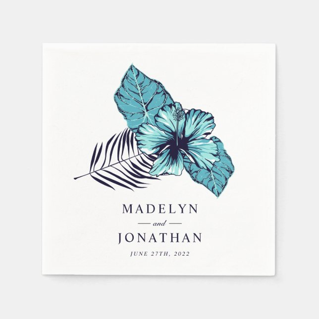 Blue Hibiscus Wedding Napkins (Front)