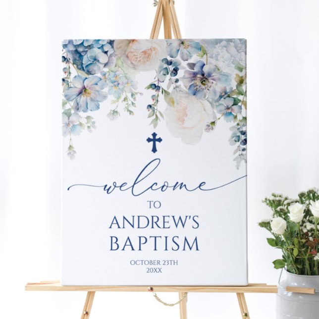 Blue Hidrangea & Rose Baptism Welcome Sign (Creator Uploaded)