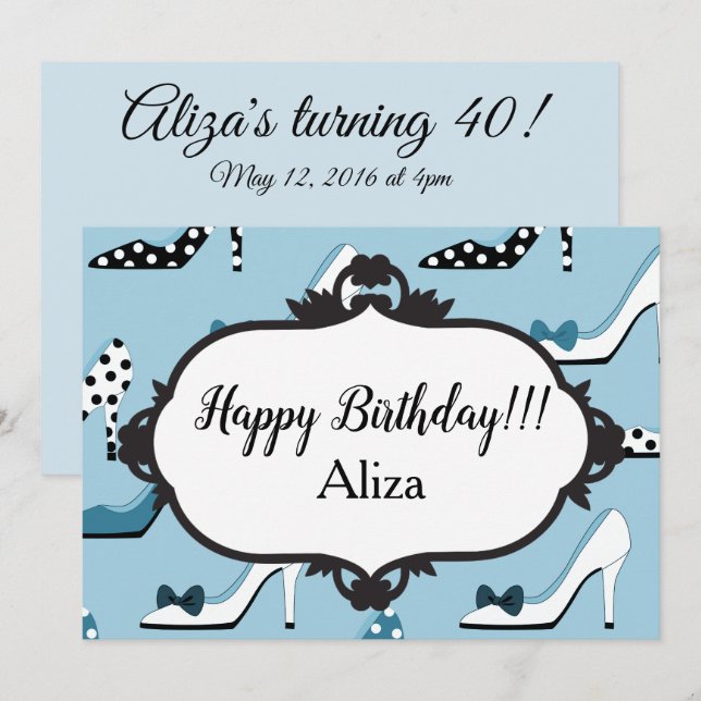 Blue High Heels 40th Birthday Party Invitation (Front/Back)
