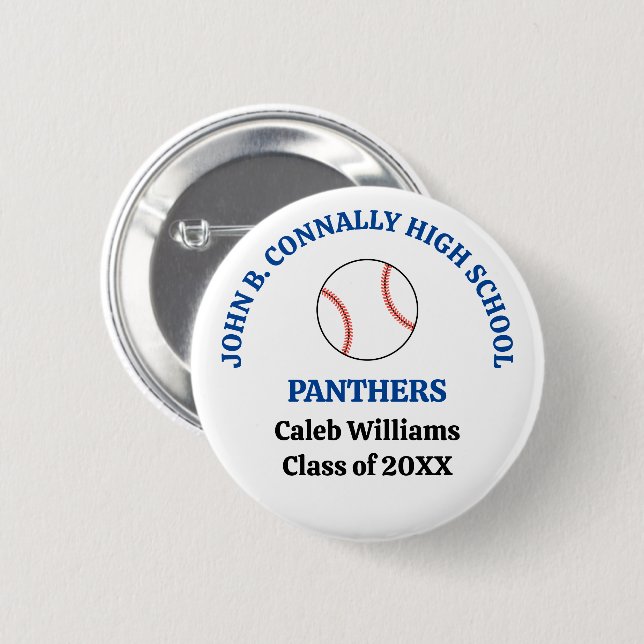 Blue High School Baseball Player Personalized Button (Front & Back)
