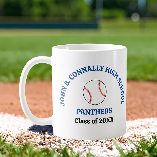 Blue High School Baseball Player Personalized Coffee Mug (Creator Uploaded)