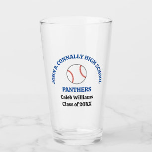 Blue High School Baseball Player Personalized Glass