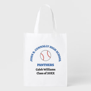Blue High School Baseball Player Personalized Grocery Bag