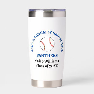 Blue High School Baseball Player Personalized Insulated Tumbler