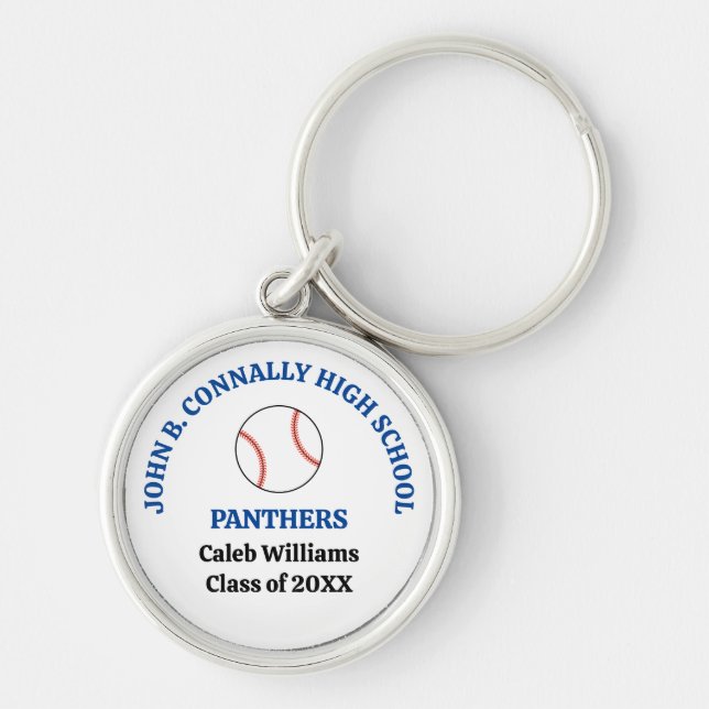 Blue High School Baseball Player Personalized Keychain (Front)