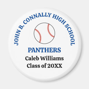 Blue High School Baseball Player Personalized Magnet