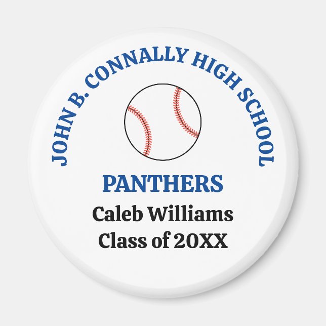 Blue High School Baseball Player Personalized Magnet (Front)