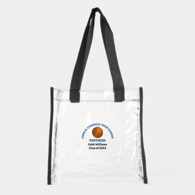Blue High School Basketball Game Personalized Clear Tote Bag (Front)