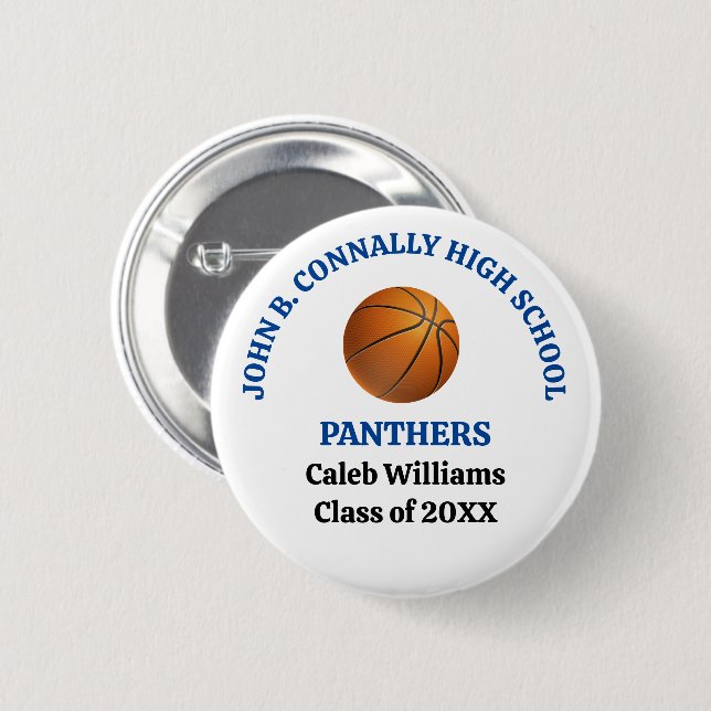 Blue High School Basketball Player Personalized Button (Front & Back)