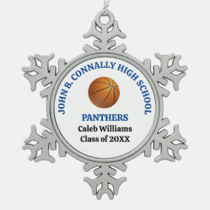 Blue High School Basketball Player Personalized Snowflake Pewter Christmas Ornament