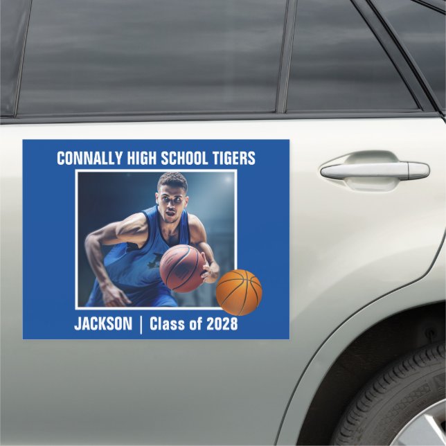 Blue High School Basketball Player Photo Large Car Magnet (In Situ)