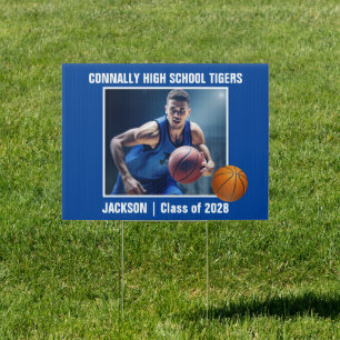 Blue High School Basketball Player Photo Yard Sign