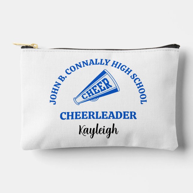 Blue High School Cheerleader Personalized Accessory Pouch (Front)