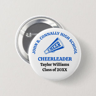 Blue High School Cheerleader Personalized Button