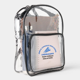 Blue High School Cheerleader Personalized Clear Backpack