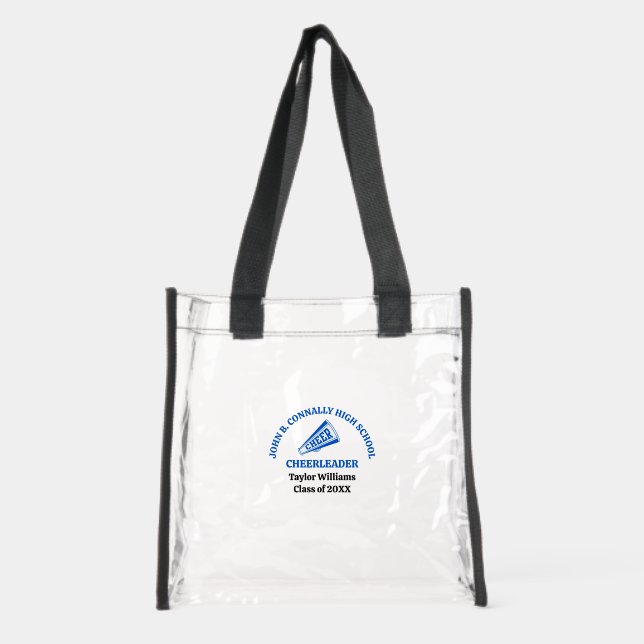 Blue High School Cheerleader Personalized Clear Tote Bag (Front)