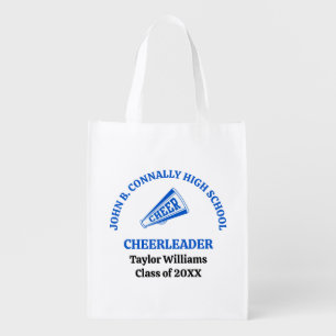 Blue High School Cheerleader Personalized Grocery Bag