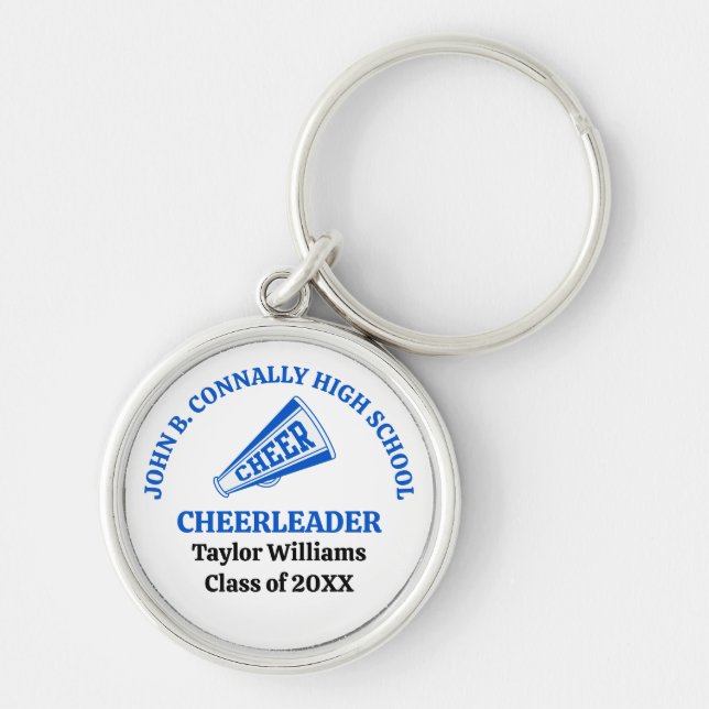 Blue High School Cheerleader Personalized Keychain (Front)