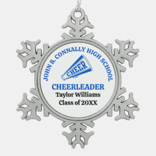 Blue High School Cheerleader Personalized Snowflake Pewter Christmas Ornament