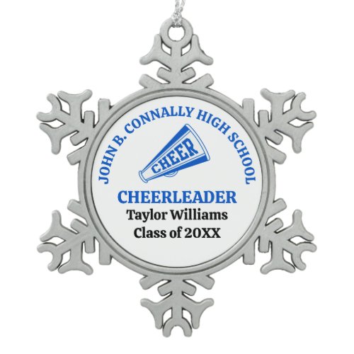Blue High School Cheerleader Personalized Snowflake Pewter Christmas Ornament