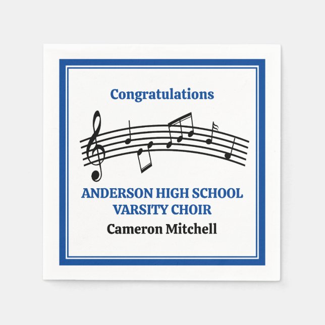 Blue High School Choir Custom Party Napkins (Front)
