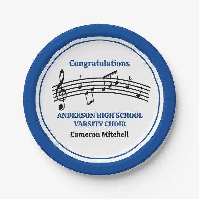 Blue High School Choir Custom Party Paper Plates (Front)