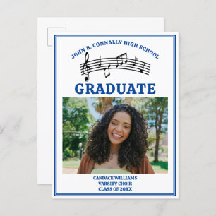 Blue High School Choir Photo Graduation Announcement Postcard