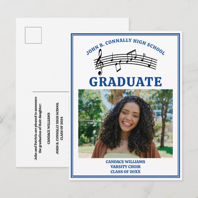 Blue High School Choir Photo Graduation Announcement Postcard (Front/Back)