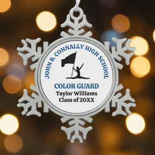 Blue High School Color Guard Personalized Snowflake Pewter Christmas Ornament