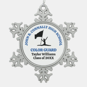 Blue High School Color Guard Personalized Snowflake Pewter Christmas Ornament