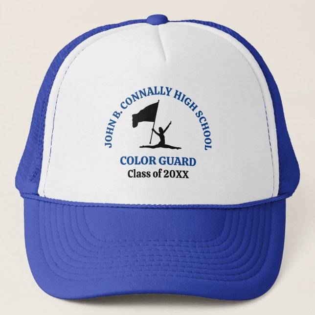 Blue High School Color Guard Personalized Trucker Hat (Front)