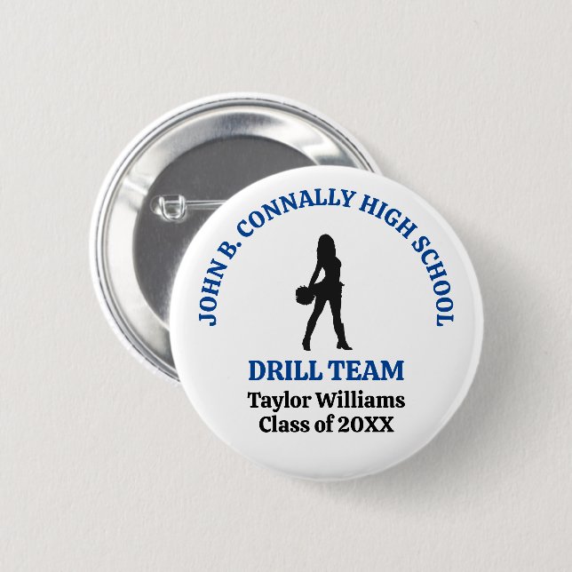 Blue High School Drill Team Dancer Personalized Button (Front & Back)