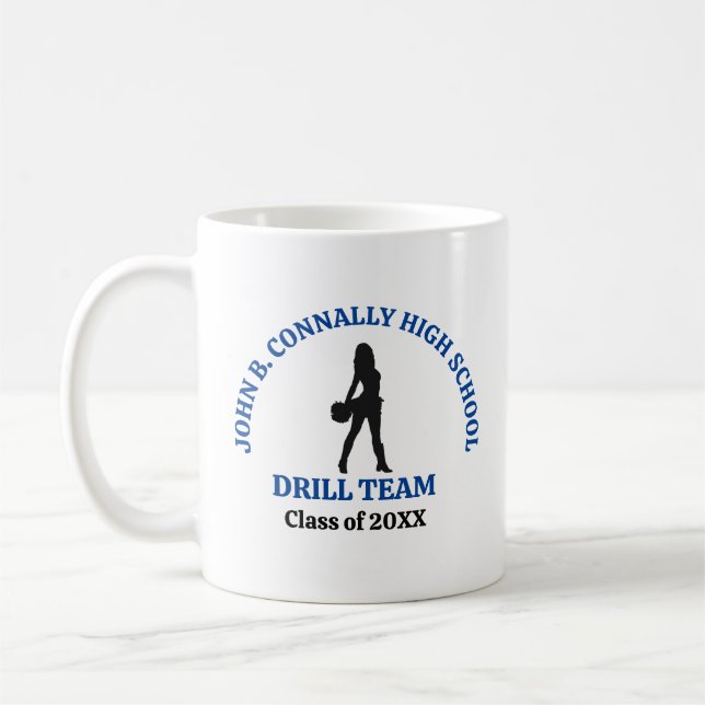 Blue High School Drill Team Dancer Personalized Coffee Mug (Left)
