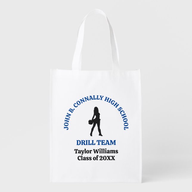 Blue High School Drill Team Dancer Personalized Grocery Bag (Front)
