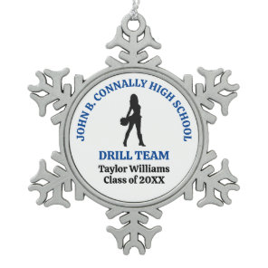 Blue High School Drill Team Dancer Personalized Snowflake Pewter Christmas Ornament