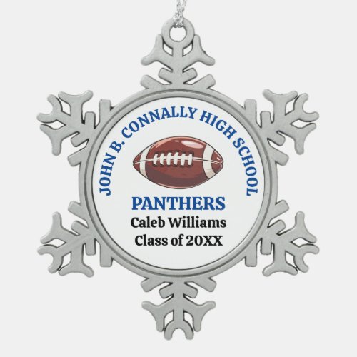 Blue High School Football Game Personalized Snowflake Pewter Christmas Ornament