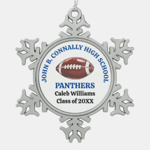 Blue High School Football Player Personalized Snowflake Pewter Christmas Ornament