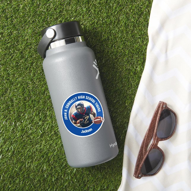 Blue High School Football Player Photo Laptop Sticker (HydroFlask Insitu)