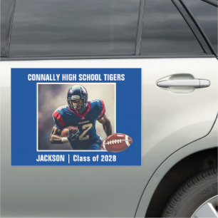 Blue High School Football Player Photo Large Car Magnet