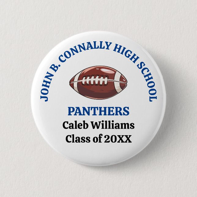 Blue High School Football Team Customized Button (Front)