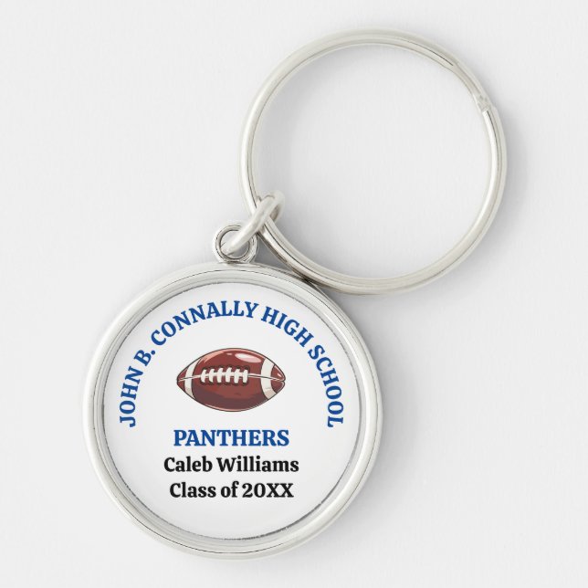 Blue High School Football Team Personalized Keychain (Front)