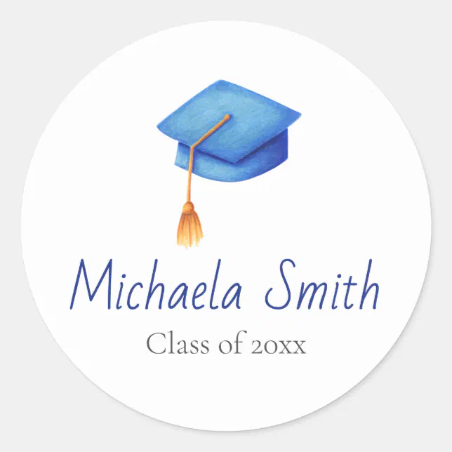 Blue High School Graduation Class of Classic Round Sticker | Zazzle