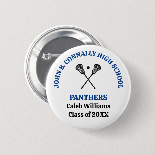 Blue High School Lacrosse Team Personalized Button (Front & Back)